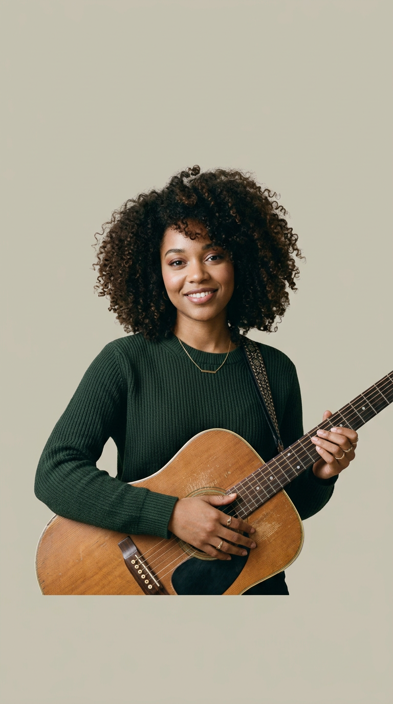 Guitar player against a plain backdrop